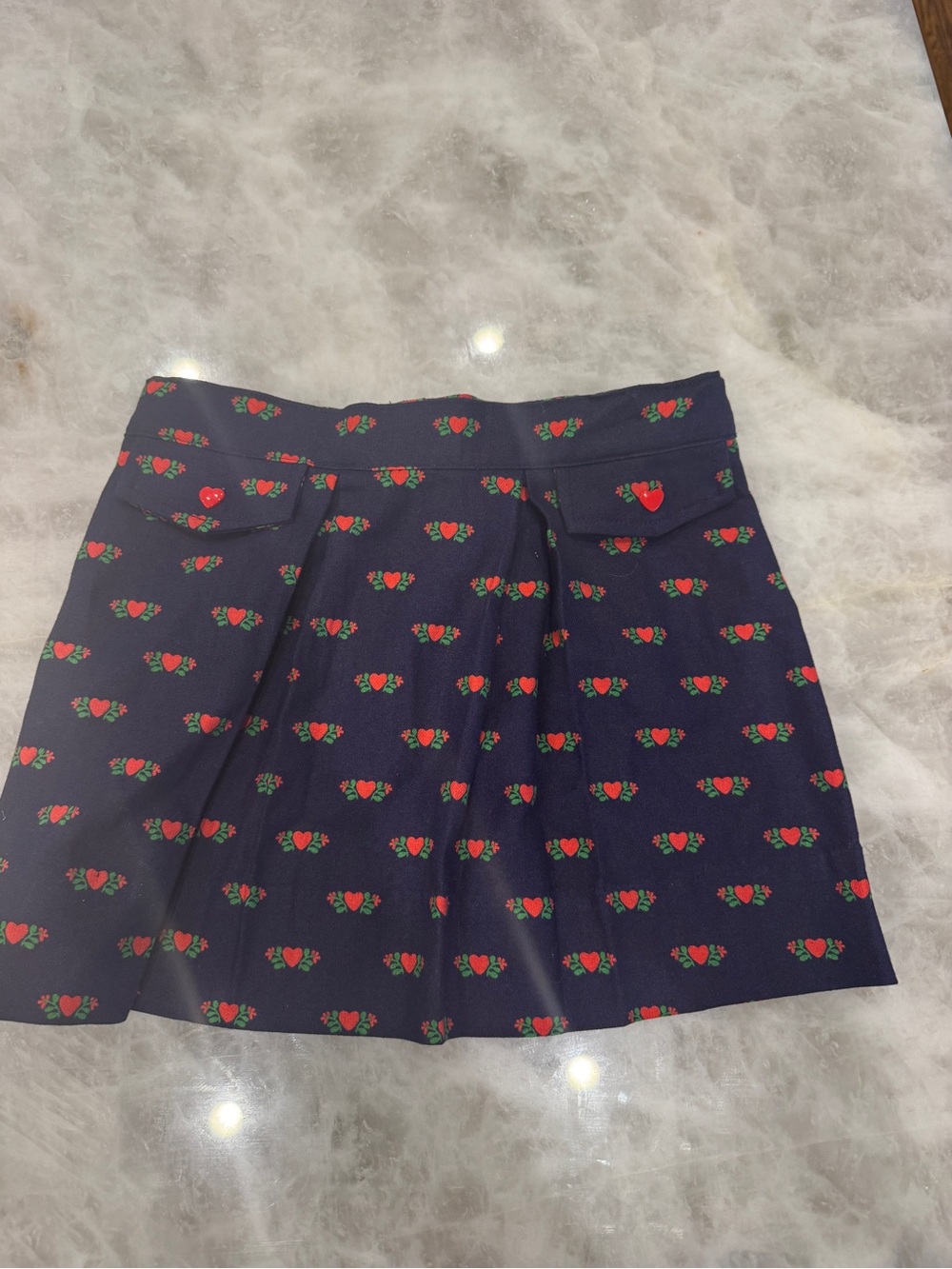 The Beaufort Bonnet Navy Mini Skirt with Red Heart Print